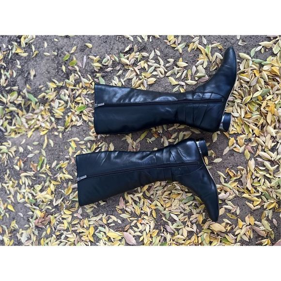 Karl Lagerfeld Paris Leather Boots 6.5 M Low Heel Mod 60s Style - Picture 2 of 16